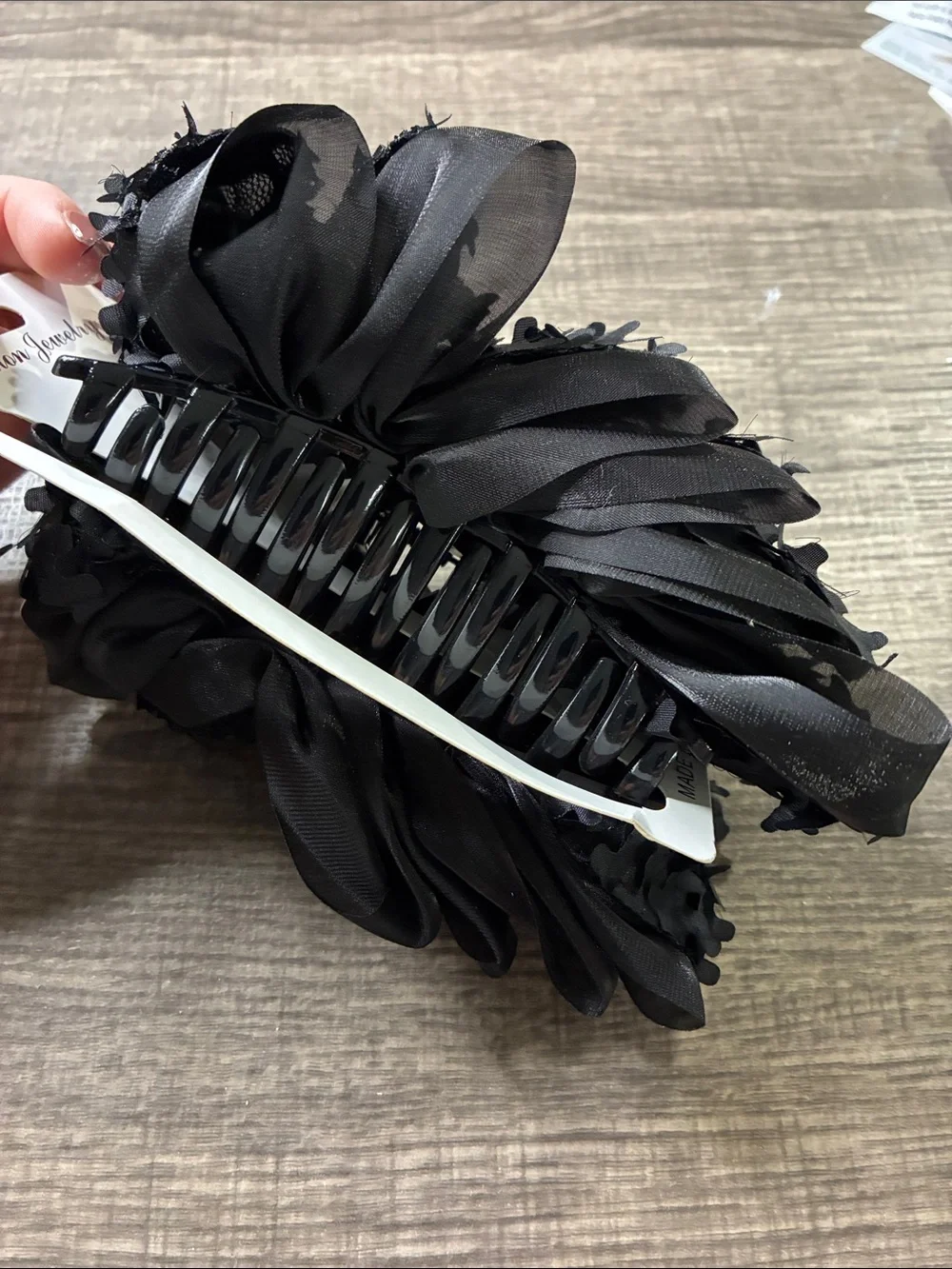 Black Floral Fabric Hair Claw Clip